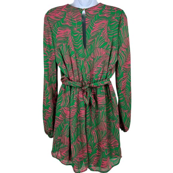Intempo Leaf Tropical Print Long Sleeve Romper Green Pink Size Medium - Picture 8 of 13